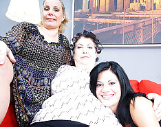 Three Old And Young Lesbians Making Out On Bed