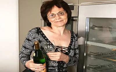 Horny Mature Slut Loves Masturbating While Drinking Champagne