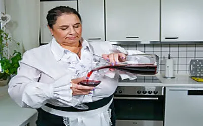 Huge Breasted Mature Slut Playing With Her Pussy In The Kitchen