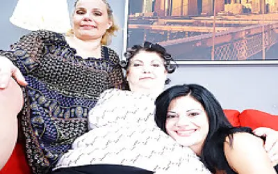 Three Old And Young Lesbians Making Out On Bed